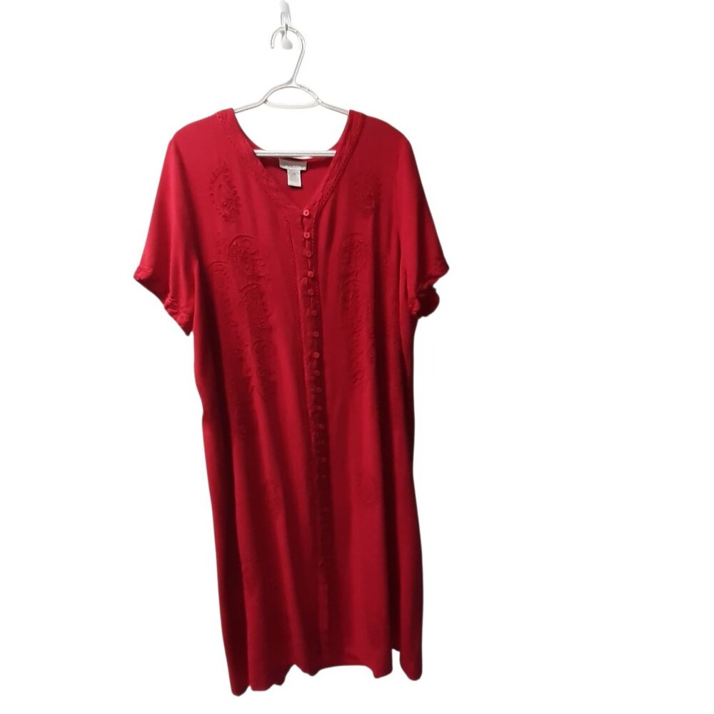 Phases Maxi Dress Womens Size 2X Red Embroidered Button Front Short Sleeve - Picture 6 of 8